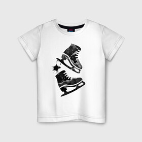 Детская футболка хлопок с принтом коньки в Петрозаводске, 100% хлопок | круглый вырез горловины, полуприлегающий силуэт, длина до линии бедер | зимний спорт | катание на льду | коньки | конькобежный спорт | фигурное катание
