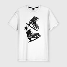 Мужская футболка хлопок Slim с принтом коньки в Петрозаводске, 92% хлопок, 8% лайкра | приталенный силуэт, круглый вырез ворота, длина до линии бедра, короткий рукав | зимний спорт | катание на льду | коньки | конькобежный спорт | фигурное катание