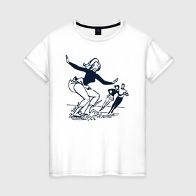 Женская футболка хлопок с принтом катание на льду в Петрозаводске, 100% хлопок | прямой крой, круглый вырез горловины, длина до линии бедер, слегка спущенное плечо | зимний спорт | катание на льду | коньки | конькобежный спорт | фигурное катание