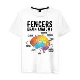 Мужская футболка хлопок с принтом Fences Brain Anatomy в Петрозаводске, 100% хлопок | прямой крой, круглый вырез горловины, длина до линии бедер, слегка спущенное плечо. | brain | fances | мозг | рапира | фехтовальщики | фехтование | шпага