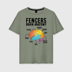 Женская футболка хлопок Oversize с принтом Fences Brain Anatomy в Петрозаводске, 100% хлопок | свободный крой, круглый ворот, спущенный рукав, длина до линии бедер
 | brain | fances | мозг | рапира | фехтовальщики | фехтование | шпага