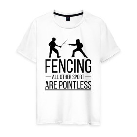 Мужская футболка хлопок с принтом Fencing в Петрозаводске, 100% хлопок | прямой крой, круглый вырез горловины, длина до линии бедер, слегка спущенное плечо. | brain | fances | fencing | мозг | рапира | фехтовальщики | фехтование | шпага