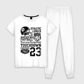 Женская пижама хлопок с принтом Athletic League в Петрозаводске, 100% хлопок | брюки и футболка прямого кроя, без карманов, на брюках мягкая резинка на поясе и по низу штанин | американский футбол | мяч | футбол