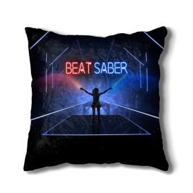 Подушка 3D с принтом Beat Saber в Петрозаводске, наволочка – 100% полиэстер, наполнитель – холлофайбер (легкий наполнитель, не вызывает аллергию). | состоит из подушки и наволочки. Наволочка на молнии, легко снимается для стирки | 3d | 3д | beat | saber | виртуальная | игра | реальность | ритм