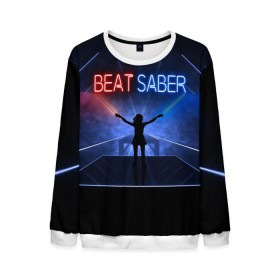 Мужской свитшот 3D с принтом Beat Saber в Петрозаводске, 100% полиэстер с мягким внутренним слоем | круглый вырез горловины, мягкая резинка на манжетах и поясе, свободная посадка по фигуре | 3d | 3д | beat | saber | виртуальная | игра | реальность | ритм