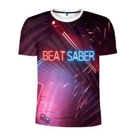 Мужская футболка 3D спортивная с принтом Beat Saber в Петрозаводске, 100% полиэстер с улучшенными характеристиками | приталенный силуэт, круглая горловина, широкие плечи, сужается к линии бедра | 3d | 3д | beat | saber | виртуальная | игра | реальность | ритм
