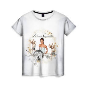 Женская футболка 3D с принтом ARIANA GRANDE в Петрозаводске, 100% полиэфир ( синтетическое хлопкоподобное полотно) | прямой крой, круглый вырез горловины, длина до линии бедер | 3d | ariana grande | арт | звезды | исполнительница | лого | логотип | музыка | надпись | облако | певица | эмблема