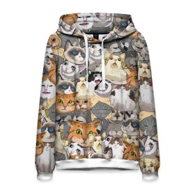 Мужская толстовка 3D с принтом ALL CATS MEMES в Петрозаводске, 100% полиэстер | двухслойный капюшон со шнурком для регулировки, мягкие манжеты на рукавах и по низу толстовки, спереди карман-кенгуру с мягким внутренним слоем. | cats | mem | memes | mems | кот | коты | кошки | мемс | мемы | мэмы