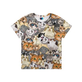 Детская футболка 3D с принтом ALL CATS MEMES в Петрозаводске, 100% гипоаллергенный полиэфир | прямой крой, круглый вырез горловины, длина до линии бедер, чуть спущенное плечо, ткань немного тянется | cats | mem | memes | mems | кот | коты | кошки | мемс | мемы | мэмы