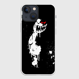 Чехол для iPhone 13 mini с принтом Монокума белые брызги в Петрозаводске,  |  | danganronpa | eye | monokuma | paint | аватар | антагонист | брызги | глаз | игрушка | краска | медведь | монокума | мягкая | панда | потёки | робот