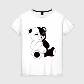 Женская футболка хлопок с принтом Monokuma в Петрозаводске, 100% хлопок | прямой крой, круглый вырез горловины, длина до линии бедер, слегка спущенное плечо | danganronpa | eye | monokuma | аватар | антагонист | глаз | игрушка | медведь | монокума | мягкая | панда | робот