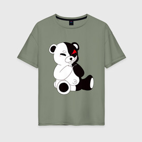 Женская футболка хлопок Oversize с принтом Monokuma в Петрозаводске, 100% хлопок | свободный крой, круглый ворот, спущенный рукав, длина до линии бедер
 | danganronpa | eye | monokuma | аватар | антагонист | глаз | игрушка | медведь | монокума | мягкая | панда | робот
