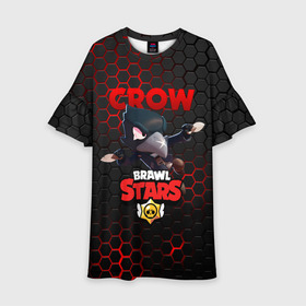 Детское платье 3D с принтом BRAWL STARS CROW | ВОРОН в Петрозаводске, 100% полиэстер | прямой силуэт, чуть расширенный к низу. Круглая горловина, на рукавах — воланы | Тематика изображения на принте: bibi | brawl stars | crow | el brown | leon | leon shark | max | sally leon | shark | stars | акула | биби | ворон | леон
