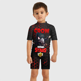 Детский купальный костюм 3D с принтом BRAWL STARS CROW | ВОРОН в Петрозаводске, Полиэстер 85%, Спандекс 15% | застежка на молнии на спине | bibi | brawl stars | crow | el brown | leon | leon shark | max | sally leon | shark | stars | акула | биби | ворон | леон