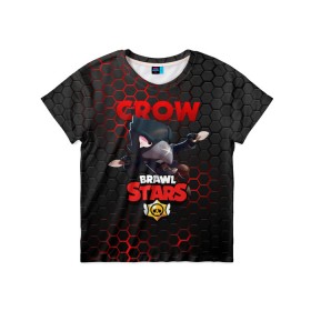 Детская футболка 3D с принтом BRAWL STARS CROW в Петрозаводске, 100% гипоаллергенный полиэфир | прямой крой, круглый вырез горловины, длина до линии бедер, чуть спущенное плечо, ткань немного тянется | Тематика изображения на принте: bibi | brawl stars | crow | el brown | leon | leon shark | max | sally leon | shark | stars | акула | биби | ворон | леон