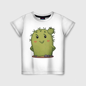 Детская футболка 3D с принтом кактус в Петрозаводске, 100% гипоаллергенный полиэфир | прямой крой, круглый вырез горловины, длина до линии бедер, чуть спущенное плечо, ткань немного тянется | emoji рисунок | kaktus | кактус | кактусик | смайл | стикер | эмоджи