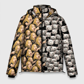 Мужская зимняя куртка 3D с принтом Девушки орут на котиков в Петрозаводске, верх — 100% полиэстер; подкладка — 100% полиэстер; утеплитель — 100% полиэстер | длина ниже бедра, свободный силуэт Оверсайз. Есть воротник-стойка, отстегивающийся капюшон и ветрозащитная планка. 

Боковые карманы с листочкой на кнопках и внутренний карман на молнии. | Тематика изображения на принте: cat | meme | девушка | женщина | истерика | кот | котик | котики | коты | кошка | крик | кричит | мем | паттерн