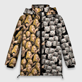 Женская зимняя куртка 3D с принтом Девушки орут на котиков в Петрозаводске, верх — 100% полиэстер; подкладка — 100% полиэстер; утеплитель — 100% полиэстер | длина ниже бедра, силуэт Оверсайз. Есть воротник-стойка, отстегивающийся капюшон и ветрозащитная планка. 

Боковые карманы с листочкой на кнопках и внутренний карман на молнии | Тематика изображения на принте: cat | meme | девушка | женщина | истерика | кот | котик | котики | коты | кошка | крик | кричит | мем | паттерн