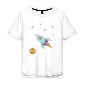 Мужская футболка хлопок Oversize с принтом Космическое путешествие в Петрозаводске, 100% хлопок | свободный крой, круглый ворот, “спинка” длиннее передней части | 