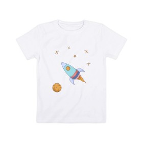 Детская футболка хлопок с принтом Космическое путешествие в Петрозаводске, 100% хлопок | круглый вырез горловины, полуприлегающий силуэт, длина до линии бедер | 