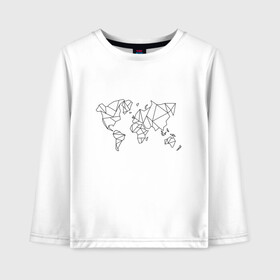 Детский лонгслив хлопок с принтом Карта мира-минимализм в Петрозаводске, 100% хлопок | круглый вырез горловины, полуприлегающий силуэт, длина до линии бедер | география | земля | карта мира | континенты | линии | минимализм | мир | планета | россия | страны | сша