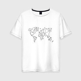 Женская футболка хлопок Oversize с принтом Карта мира-минимализм в Петрозаводске, 100% хлопок | свободный крой, круглый ворот, спущенный рукав, длина до линии бедер
 | география | земля | карта мира | континенты | линии | минимализм | мир | планета | россия | страны | сша