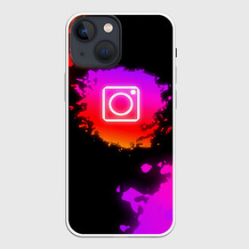 Чехол для iPhone 13 mini с принтом Instagram в Петрозаводске,  |  | instagram | брызги краски | инстаграм | краска | логотиб инстаграм | майки с логотипом инстаграм | майки с прикольными картинками | неон | неоновые майки | прикольные картинки | соц сети