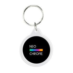 Брелок круглый с принтом NEO CHROME в Петрозаводске, пластик и полированная сталь | круглая форма, металлическое крепление в виде кольца | rgb | контрастный | круг | металл | мудрость | мысль | надпись | палитра | радуга | радужный | символ | сфера | текст | фраза | цветной | яркий