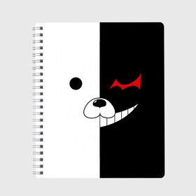 Тетрадь с принтом Monokuma в Петрозаводске, 100% бумага | 48 листов, плотность листов — 60 г/м2, плотность картонной обложки — 250 г/м2. Листы скреплены сбоку удобной пружинной спиралью. Уголки страниц и обложки скругленные. Цвет линий — светло-серый
 | anime | character | dangan ronpa | kawai | manga | аниме | анимэ | глаз | данганронпа | двухцветная | директор | злодей | из | изображение | кавай | крутой | лицо | манга | медведь | милый | мишка | на груди | необычный | нос