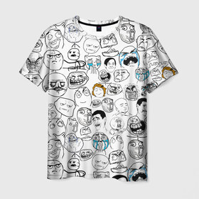 Мужская футболка 3D с принтом МЕМЫ в Петрозаводске, 100% полиэфир | прямой крой, круглый вырез горловины, длина до линии бедер | meme | pattern | smile | интернет приколы | мем | мемы | паттерн | прикол | рожицы | смайл | юмор