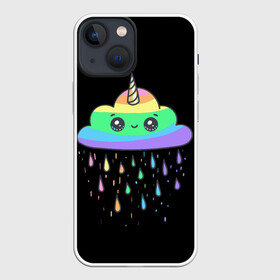 Чехол для iPhone 13 mini с принтом радужный единорог в Петрозаводске,  |  | Тематика изображения на принте: like | likee | rainbow | единорог | лайк | облоко | радужный единорог | тучка