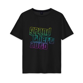 Женская футболка хлопок Oversize с принтом Gta logo:gradient в Петрозаводске, 100% хлопок | свободный крой, круглый ворот, спущенный рукав, длина до линии бедер
 | grand theft auto | gta | геометрия | гта | гта 5 | игра | линии | логотип | пеф