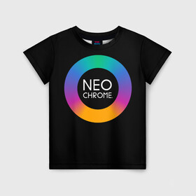 Детская футболка 3D с принтом NEO CHROME в Петрозаводске, 100% гипоаллергенный полиэфир | прямой крой, круглый вырез горловины, длина до линии бедер, чуть спущенное плечо, ткань немного тянется | Тематика изображения на принте: контрастный | металл | радуга | радужный | цветной | яркий