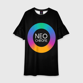 Детское платье 3D с принтом NEO CHROME в Петрозаводске, 100% полиэстер | прямой силуэт, чуть расширенный к низу. Круглая горловина, на рукавах — воланы | контрастный | металл | радуга | радужный | цветной | яркий