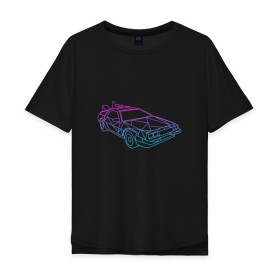 Мужская футболка хлопок Oversize с принтом DeLorean gradient в Петрозаводске, 100% хлопок | свободный крой, круглый ворот, “спинка” длиннее передней части | автомобиль | арт | градиент | машина | неон | силуэт | тачка | фильм | цвета
