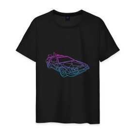 Мужская футболка хлопок с принтом DeLorean gradient в Петрозаводске, 100% хлопок | прямой крой, круглый вырез горловины, длина до линии бедер, слегка спущенное плечо. | автомобиль | арт | градиент | машина | неон | силуэт | тачка | фильм | цвета