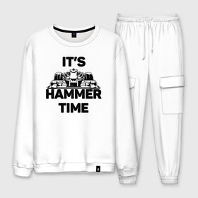 Мужской костюм хлопок с принтом Its hammer time в Петрозаводске, 100% хлопок | на свитшоте круглая горловина, мягкая резинка по низу. Брюки заужены к низу, на них два вида карманов: два “обычных” по бокам и два объемных, с клапанами, расположенные ниже линии бедра. Брюки с мягкой трикотажной резинкой на поясе и по низу штанин. В поясе для дополнительного комфорта — широкие завязки | Тематика изображения на принте: hammer time | lewis hamilton | льюис хэмильтон