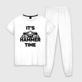 Женская пижама хлопок с принтом Its hammer time в Петрозаводске, 100% хлопок | брюки и футболка прямого кроя, без карманов, на брюках мягкая резинка на поясе и по низу штанин | Тематика изображения на принте: hammer time | lewis hamilton | льюис хэмильтон