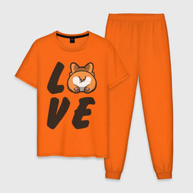 Мужская пижама хлопок с принтом Love Corgi в Петрозаводске, 100% хлопок | брюки и футболка прямого кроя, без карманов, на брюках мягкая резинка на поясе и по низу штанин
 | corgi | корги