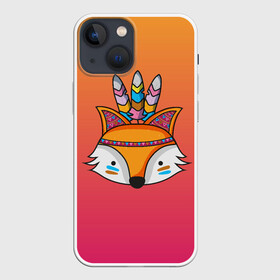 Чехол для iPhone 13 mini с принтом Лиса Индеец в Петрозаводске,  |  | Тематика изображения на принте: fox | венок | животные | лиса | лисенок | лисичка | полевые цветы | полынь | рисунок | ромашки | стикер | цветы
