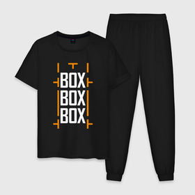 Мужская пижама хлопок с принтом Box box box в Петрозаводске, 100% хлопок | брюки и футболка прямого кроя, без карманов, на брюках мягкая резинка на поясе и по низу штанин
 | f1 | формула 1