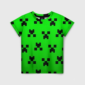 Детская футболка 3D с принтом MINECRAFT в Петрозаводске, 100% гипоаллергенный полиэфир | прямой крой, круглый вырез горловины, длина до линии бедер, чуть спущенное плечо, ткань немного тянется | block | criper | cube | minecraft | pixel | блок | геометрия | крафт | крипер | кубики | майнкрафт | пиксели