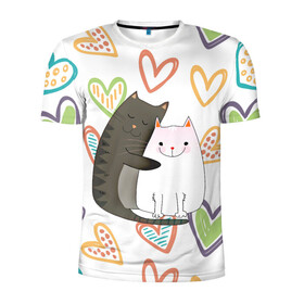 Мужская футболка 3D спортивная с принтом Сладкая парочка в Петрозаводске, 100% полиэстер с улучшенными характеристиками | приталенный силуэт, круглая горловина, широкие плечи, сужается к линии бедра | 14 февраля | 8 марта | валентинов день | верность | влюбленность | влюбленные | вместе навсегда | двое | девичник | девушке | кот | коты | кошка | кошки | любимая | любимый | люблю | люблю тебя | мы с то