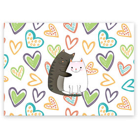 Поздравительная открытка с принтом Сладкая парочка в Петрозаводске, 100% бумага | плотность бумаги 280 г/м2, матовая, на обратной стороне линовка и место для марки
 | 14 февраля | 8 марта | валентинов день | верность | влюбленность | влюбленные | вместе навсегда | двое | девичник | девушке | кот | коты | кошка | кошки | любимая | любимый | люблю | люблю тебя | мы с то