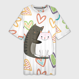 Платье-футболка 3D с принтом Сладкая парочка в Петрозаводске,  |  | 14 февраля | 8 марта | валентинов день | верность | влюбленность | влюбленные | вместе навсегда | двое | девичник | девушке | кот | коты | кошка | кошки | любимая | любимый | люблю | люблю тебя | мы с то