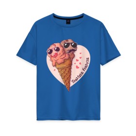 Женская футболка хлопок Oversize с принтом Вместе навсегда в Петрозаводске, 100% хлопок | свободный крой, круглый ворот, спущенный рукав, длина до линии бедер
 | art | heart | horn | ice cream | арт | любовь | мороженое | очки | рожок | сердечки | сердце