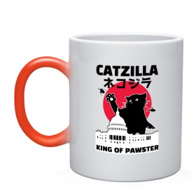 Кружка хамелеон с принтом Catzilla King of Pawster в Петрозаводске, керамика | меняет цвет при нагревании, емкость 330 мл | cat | catzilla | kitty | paw | pawster | годзилла | кот | котики | коты | кошки | пародия