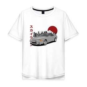 Мужская футболка хлопок Oversize с принтом Nissan Skyline R32 GT-R в Петрозаводске, 100% хлопок | свободный крой, круглый ворот, “спинка” длиннее передней части | Тематика изображения на принте: nissan skyline r32 gt r