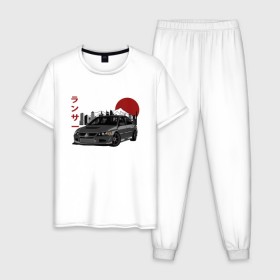 Мужская пижама хлопок с принтом Mitsubishi Lancer Evolution IX в Петрозаводске, 100% хлопок | брюки и футболка прямого кроя, без карманов, на брюках мягкая резинка на поясе и по низу штанин
 | Тематика изображения на принте: 