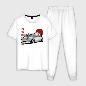 Мужская пижама хлопок с принтом Mazda MX-5/Miata в Петрозаводске, 100% хлопок | брюки и футболка прямого кроя, без карманов, на брюках мягкая резинка на поясе и по низу штанин
 | Тематика изображения на принте: 